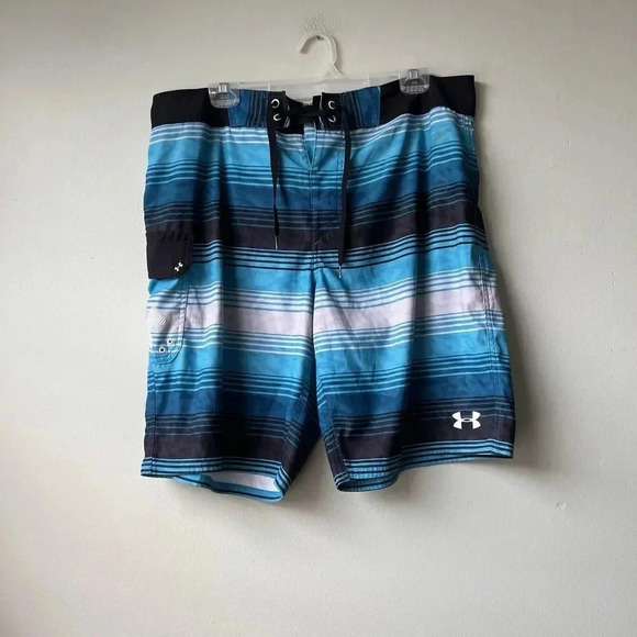 Under Armour Heat Gear‎ Loose Storm Board Shorts. Blue Stripe, Men's Size 36 - Picture 1 of 6